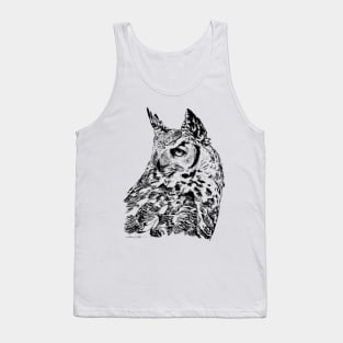 Great Horned Owl Portrait Black and White Tank Top